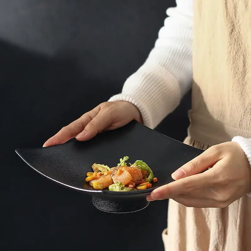 DecorBites™ 7.5 Inch Square Black Matte Ceramic Dining Plate