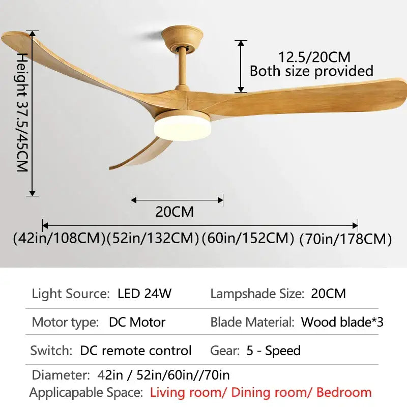 DecorBites™ 70" Black Retro Fan Light with Solid Wood Blade, LED, DC Remote Control