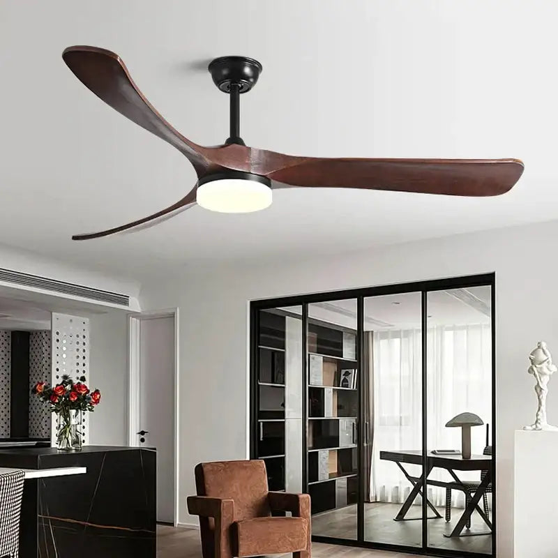 DecorBites™ 70" Black Retro Fan Light with Solid Wood Blade, LED, DC Remote Control