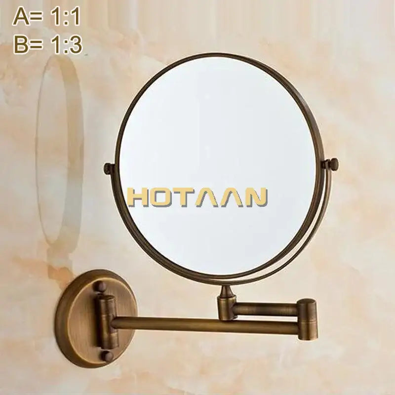 DecorBites™ 8" Brass Shave Makeup Mirror Wall Mounted Extendable Arm 1x3x Magnifying