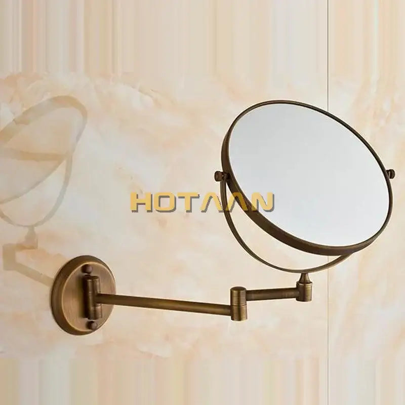 DecorBites™ 8" Brass Shave Makeup Mirror Wall Mounted Extendable Arm 1x3x Magnifying