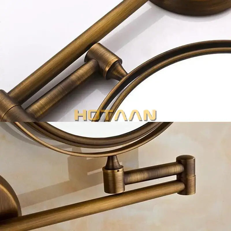 DecorBites™ 8" Brass Shave Makeup Mirror Wall Mounted Extendable Arm 1x3x Magnifying