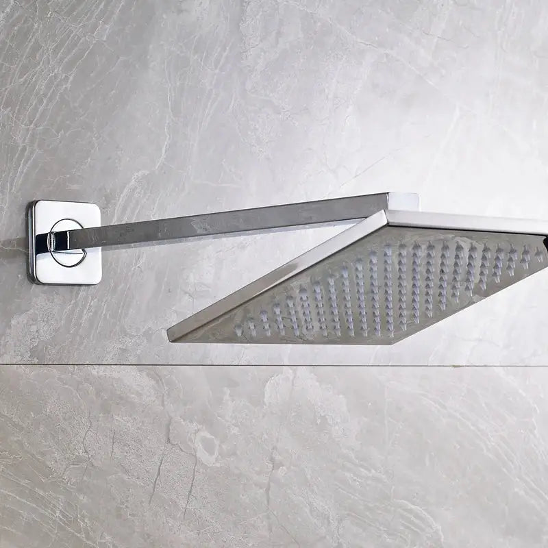 DecorBites™ 8" Brass Square LED Rainfall Shower Head with Wall Mount Arm Pipe