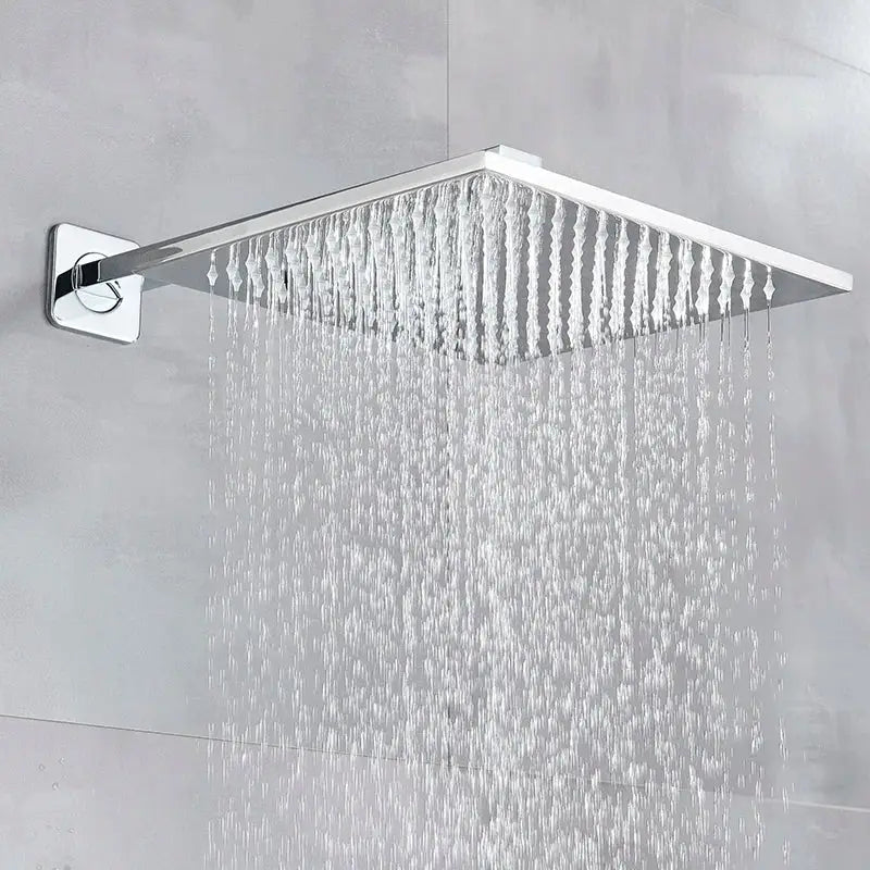 DecorBites™ 8" Brass Square LED Rainfall Shower Head with Wall Mount Arm Pipe