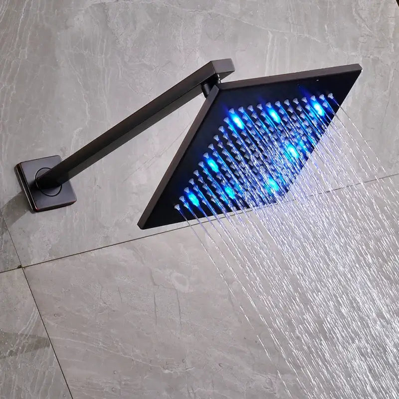 DecorBites™ 8" Brass Square LED Rainfall Shower Head with Wall Mount Arm Pipe