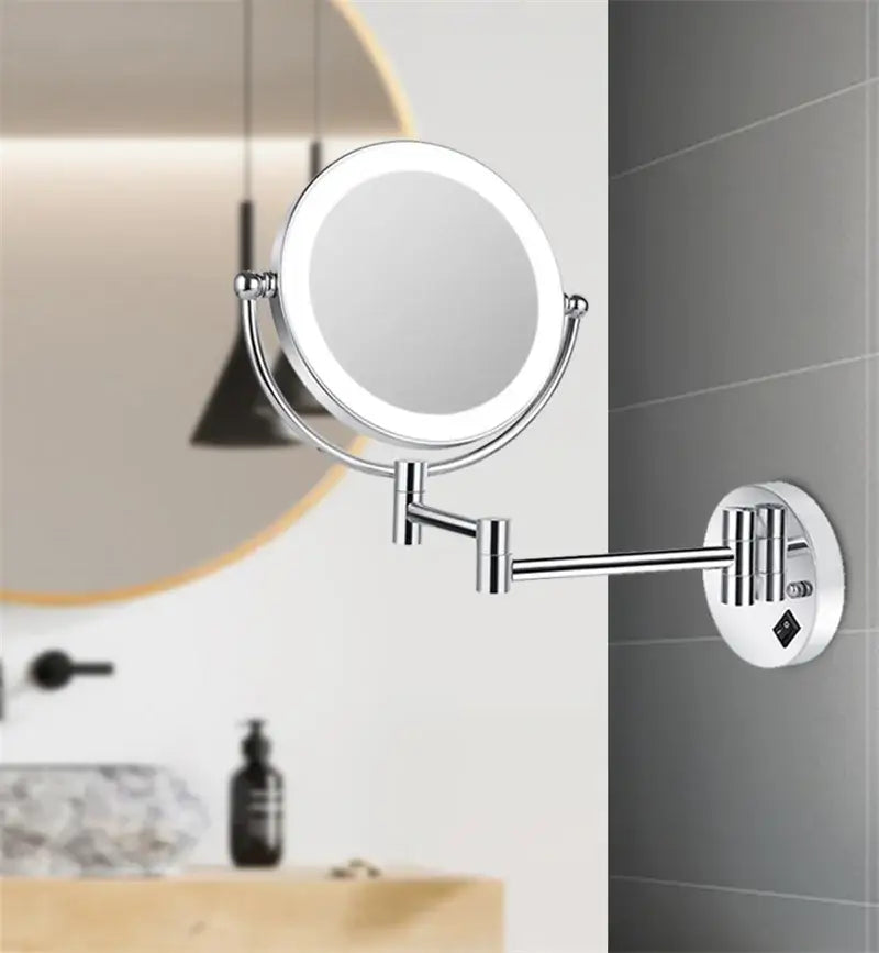 DecorBites™ 8 Inch Brass LED Folding Makeup Mirror 3X/1X Magnification