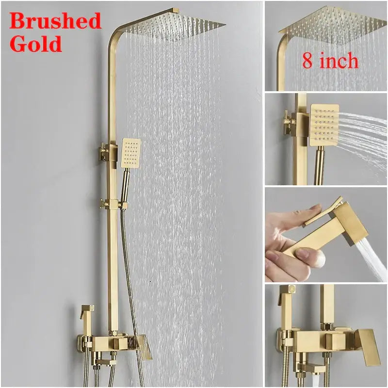 DecorBites™ 8" Square Rainfall Shower Faucet Set with Handshower - Wall Mount Single Handle