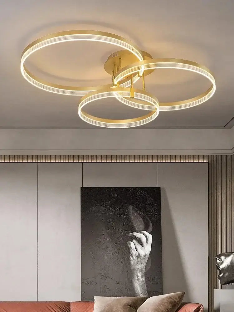 Modern gold circular led acrylic ceiling chandelier for living room