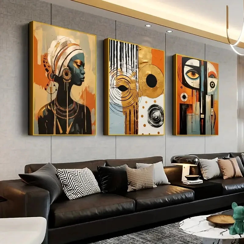 African Abstract Wall Art Set 3 Pieces