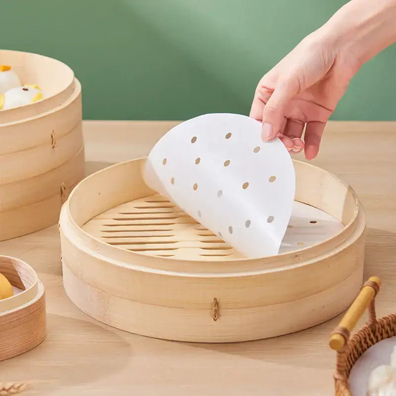 White perforated bamboo air fryer steamer liners kitchen baking papers