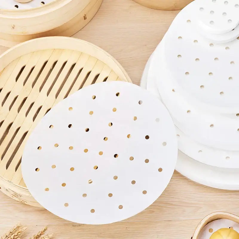 White perforated bamboo air fryer steamer liners kitchen baking papers