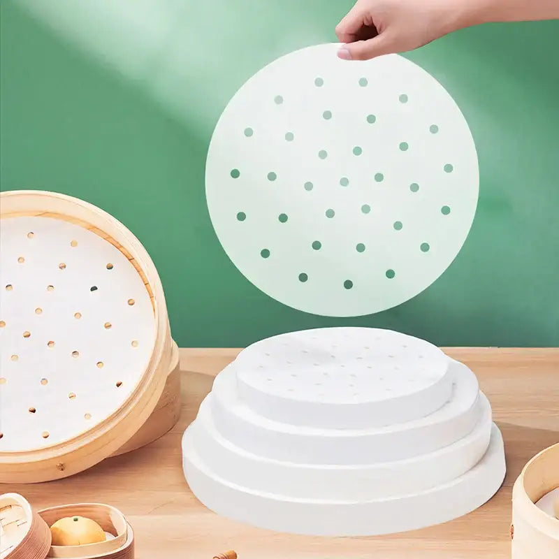 White perforated bamboo air fryer steamer liners kitchen baking papers