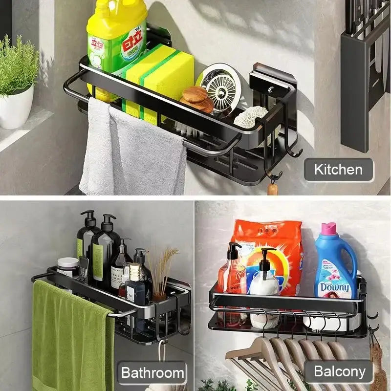DecorBites™ Aluminum Corner Shelf: Wall Mount Storage Rack for Bathroom & Kitchen Essentials