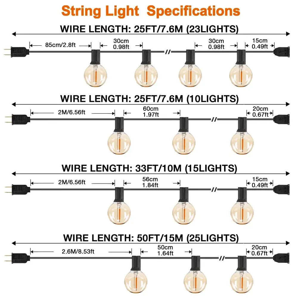DecorBites™ Amber Glass Bulb Dimmable LED String Lights Connectable for Party Wedding Decor