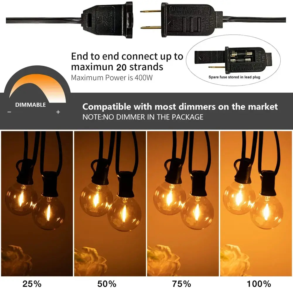 DecorBites™ Amber Glass Bulb Dimmable LED String Lights Connectable for Party Wedding Decor