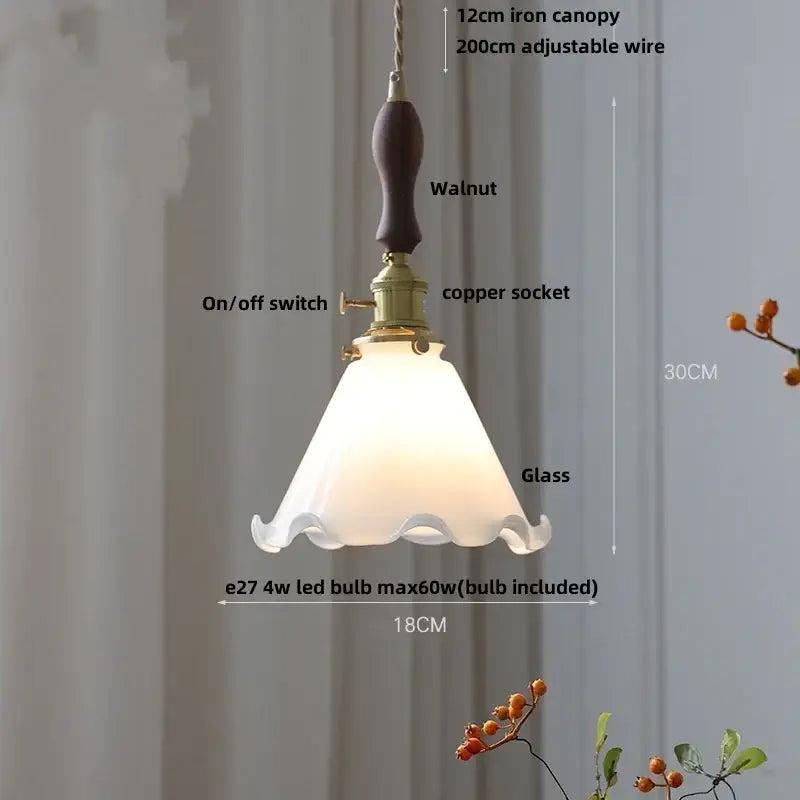 Walnut and amber glass led pendant lamp dining room hanging light