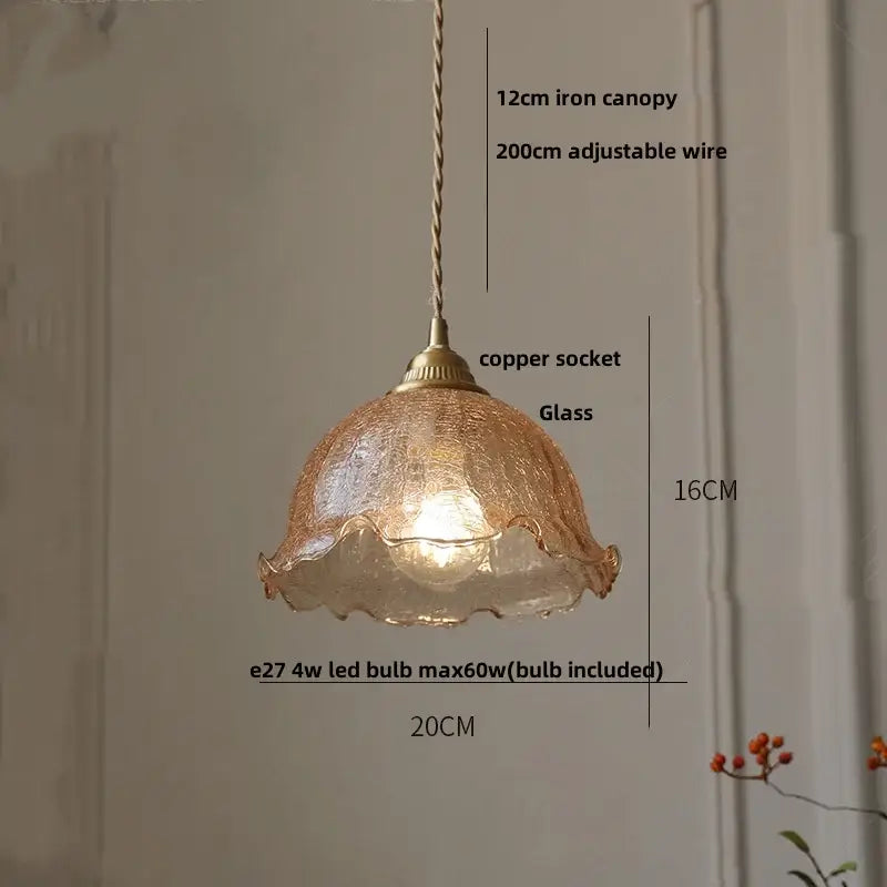 Walnut and amber glass led pendant lamp dining room hanging light