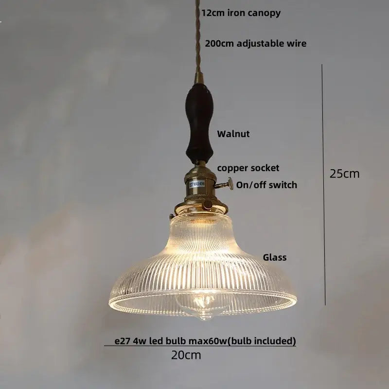 Walnut and amber glass led pendant lamp dining room hanging light