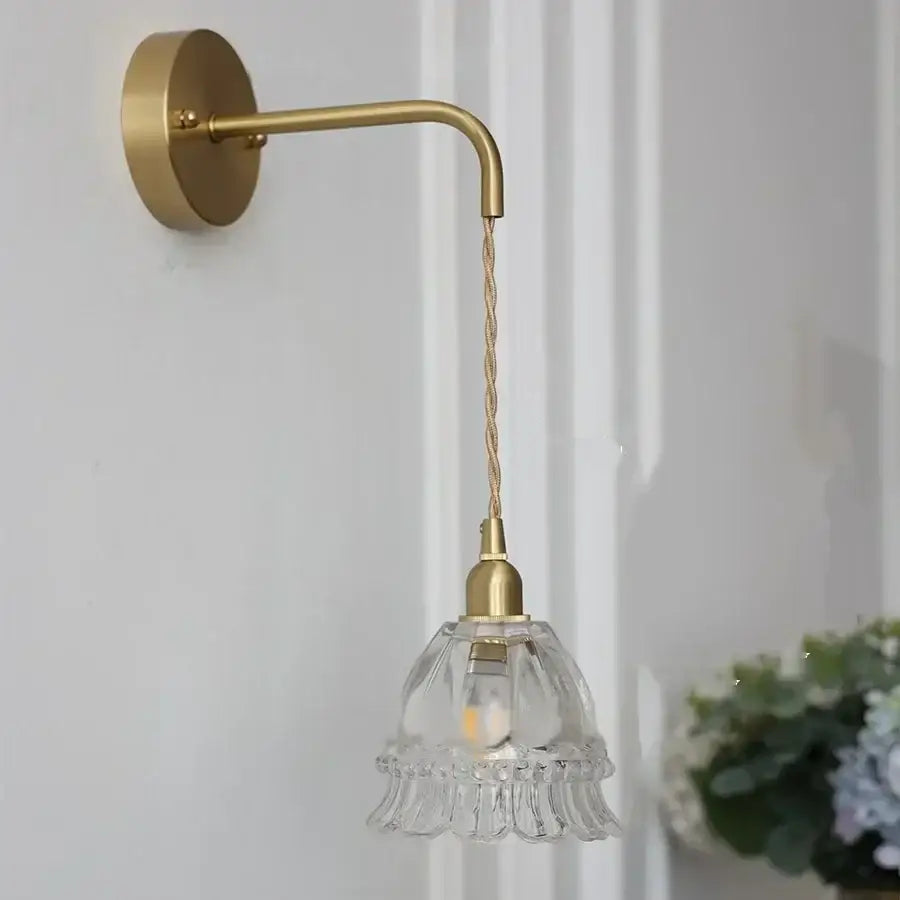 DecorBites™ Amber Glass LED Wall Light Pull Chain Switch Modern Flower Sconce