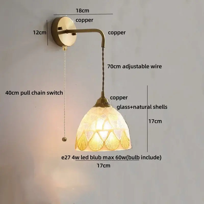 DecorBites™ Amber Glass LED Wall Sconce with Pull Chain Switch for Bedroom and Bathroom
