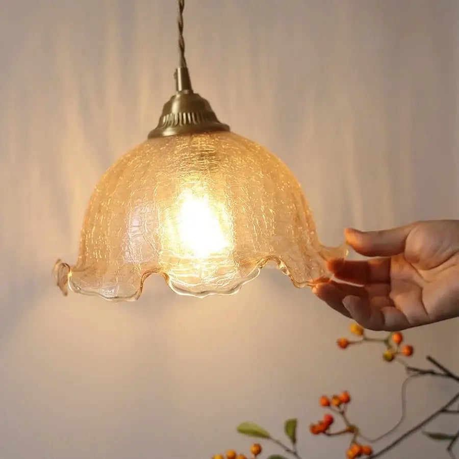 DecorBites™ Amber Glass LED Wall Sconce with Pull Chain Switch for Bedroom and Bathroom