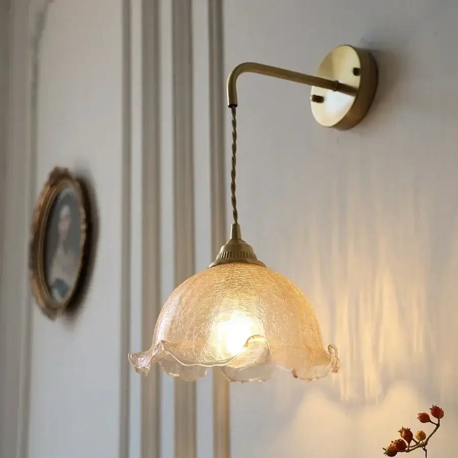DecorBites™ Amber Glass LED Wall Sconce with Pull Chain Switch for Bedroom and Bathroom