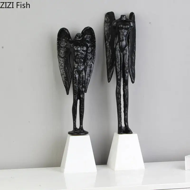 Matte black angel abstract figures living room statues