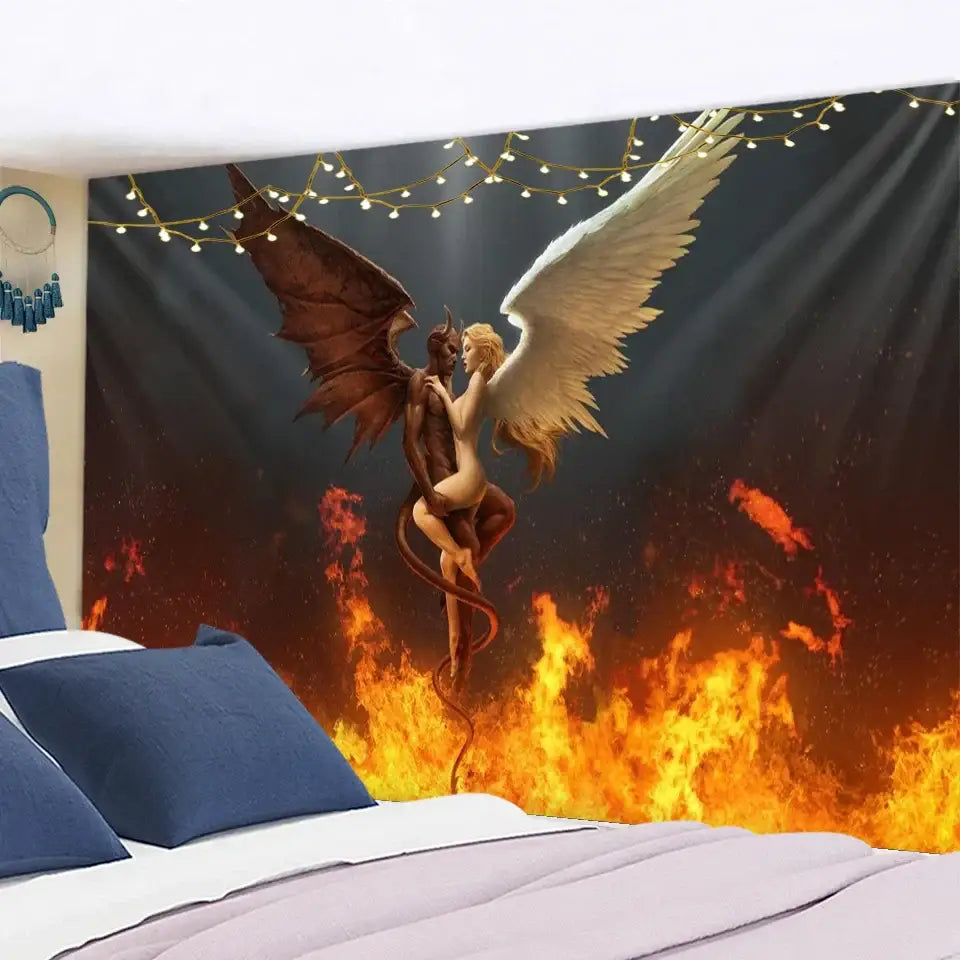 DecorBites™ Angel Devil Hell Witchcraft Hippie Psychedelic Halloween Dorm Tapestry