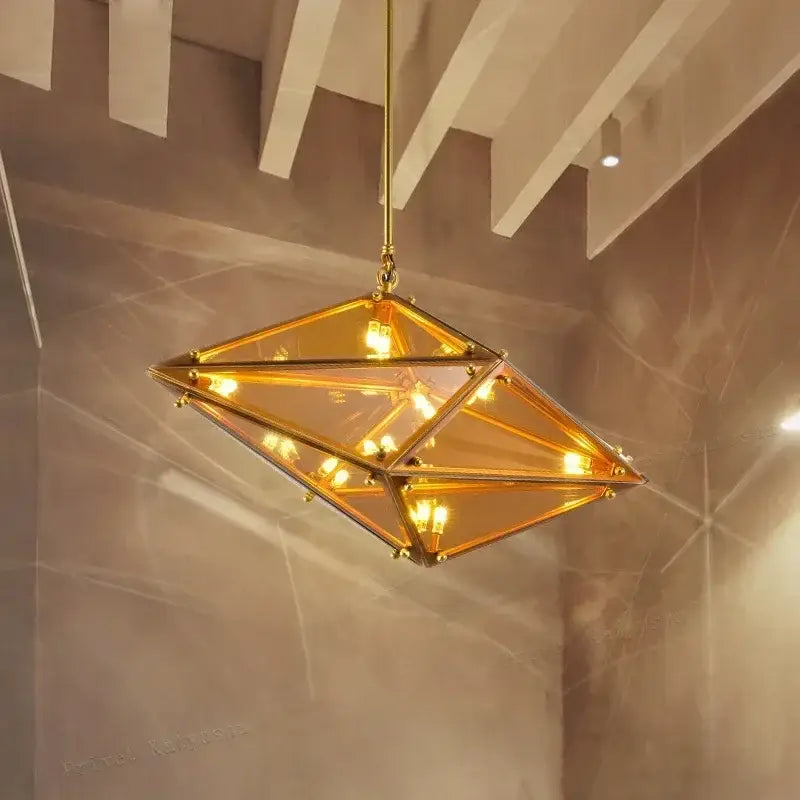 DecorBites™ Angular Diamond Glass Chandelier Ceiling Light for Home Decor