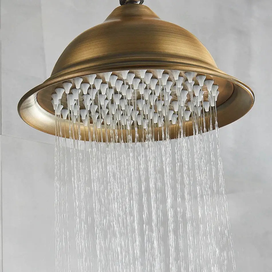DecorBites™ Antique Brass Bath Rainfall Shower Head - 8 inch Solid Brass Handheld Shower