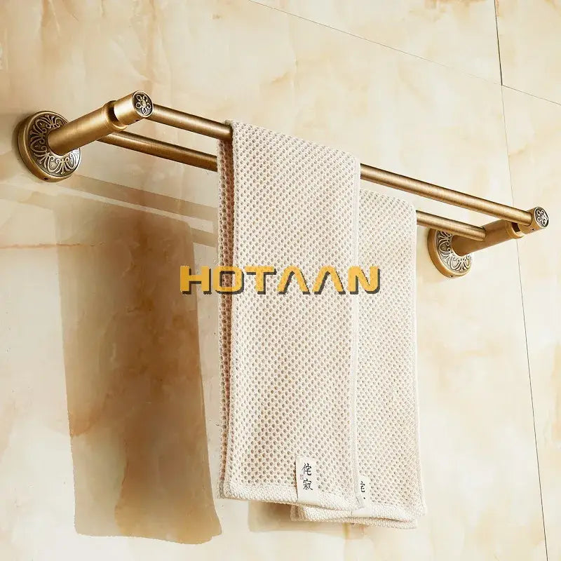 DecorBites™ Antique Brass Double Towel Bar/Towel Holder - Solid Aluminium - Bathroom Accessory