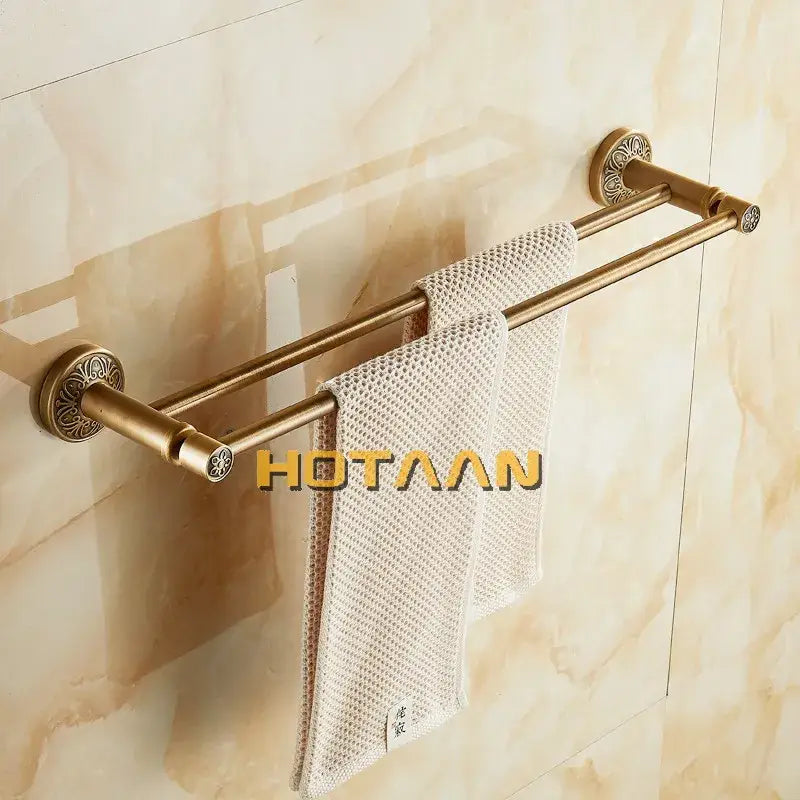 DecorBites™ Antique Brass Double Towel Bar/Towel Holder - Solid Aluminium - Bathroom Accessory