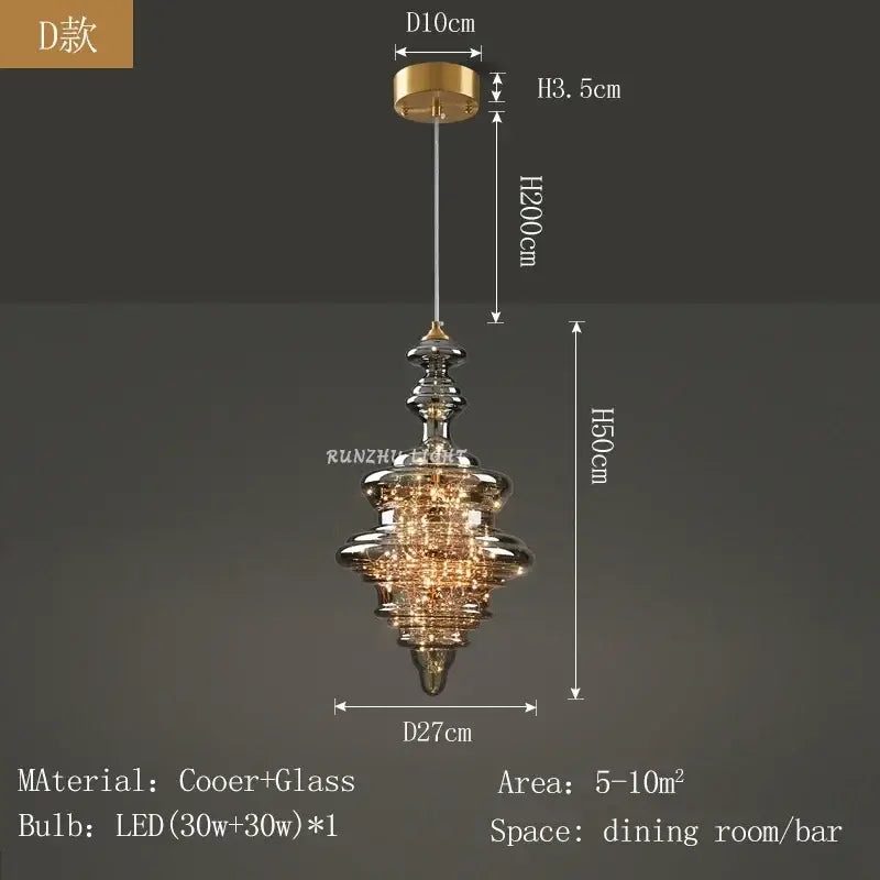 Antique brass glass tiered pendant chandelier for dining room