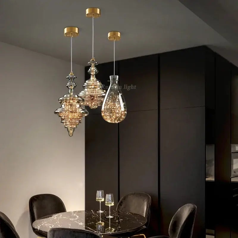 Antique brass glass tiered pendant chandelier for dining room