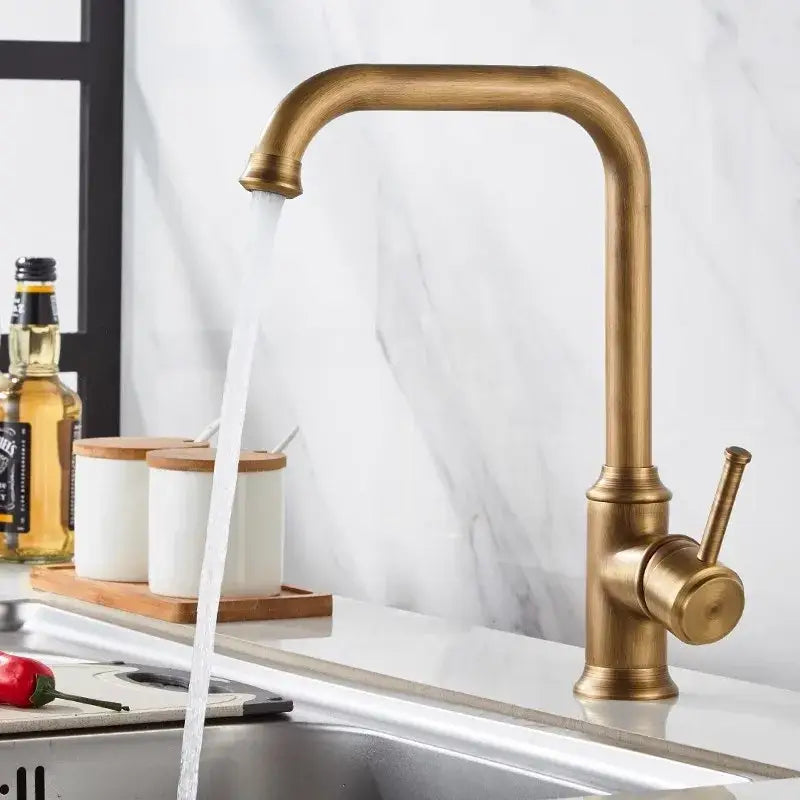 DecorBites™ Antique Brass Kitchen Faucet 360° Swivel Sink Tap Mixer Hot Cold Rotating Faucet
