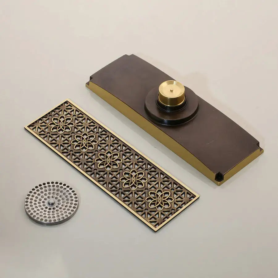 DecorBites™ Antique Brass Rectangle Bathroom Floor Drain Strainer - Deodorization Linear Design