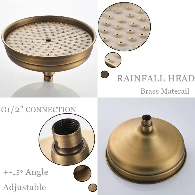 DecorBites™ Antique Brass Shower Set Single Handle Wall Mount Rainfall Mixer Faucet