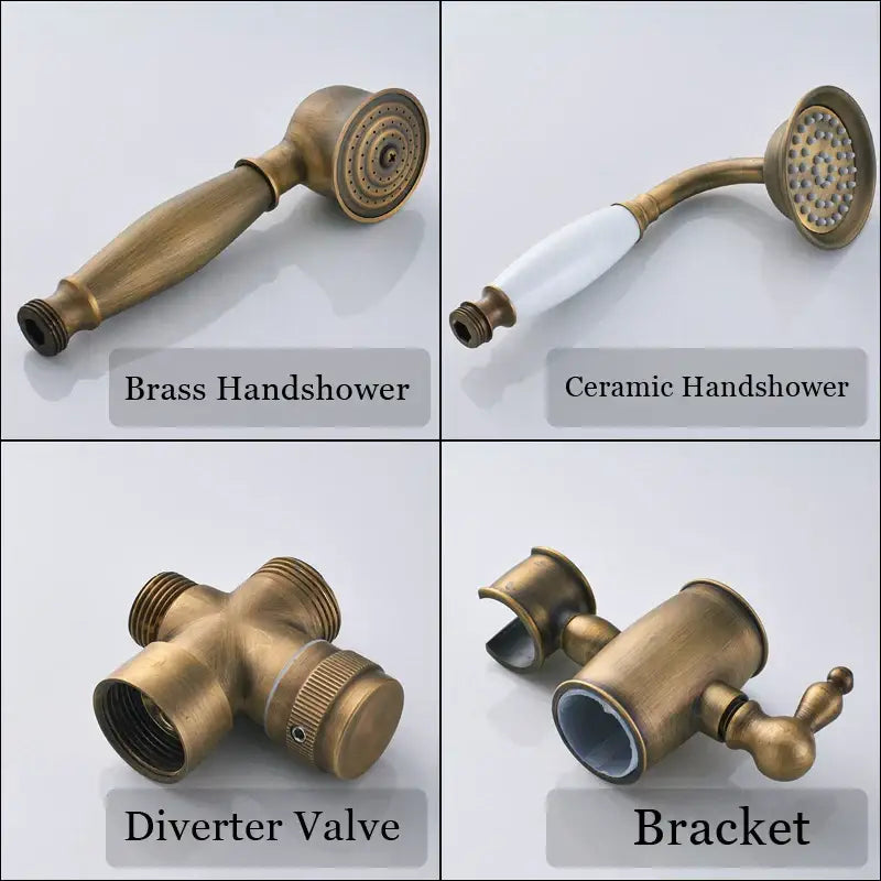 DecorBites™ Antique Brass Shower Set Single Handle Wall Mount Rainfall Mixer Faucet