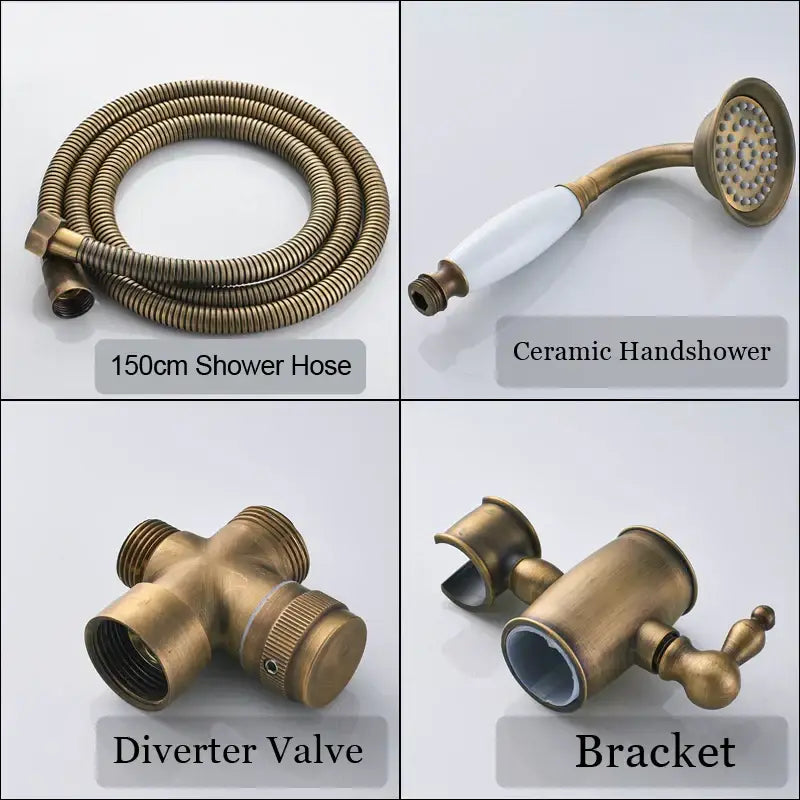 DecorBites™ Antique Brass Shower Set Single Handle Wall Mount Rainfall Mixer Faucet