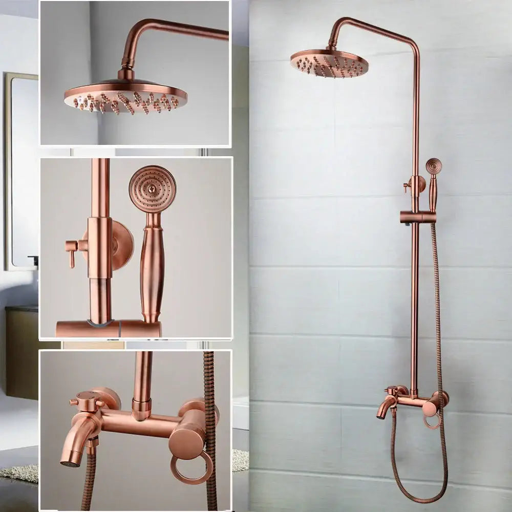 DecorBites™ Antique Copper 3-Function Shower Set with Rainfall Head and Hand Shower