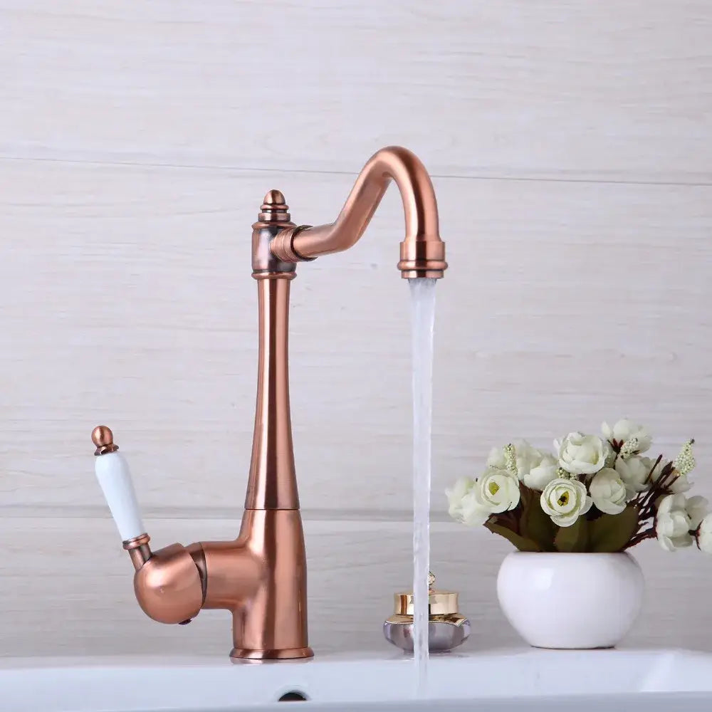DecorBites™ Antique Copper Kitchen Basin Mixer Tap with Ceramic Handle