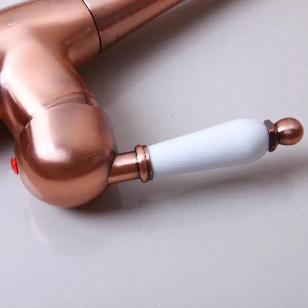 DecorBites™ Antique Copper Kitchen Basin Mixer Tap with Ceramic Handle