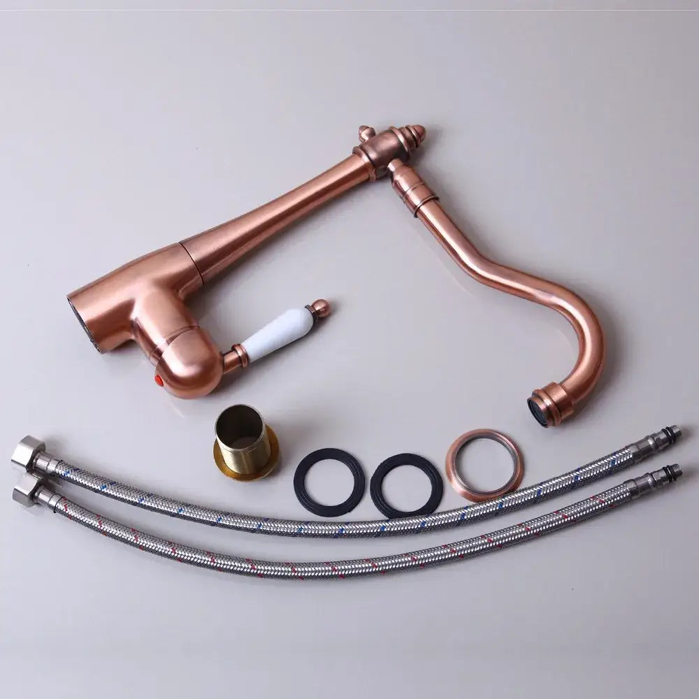 DecorBites™ Antique Copper Kitchen Basin Mixer Tap with Ceramic Handle