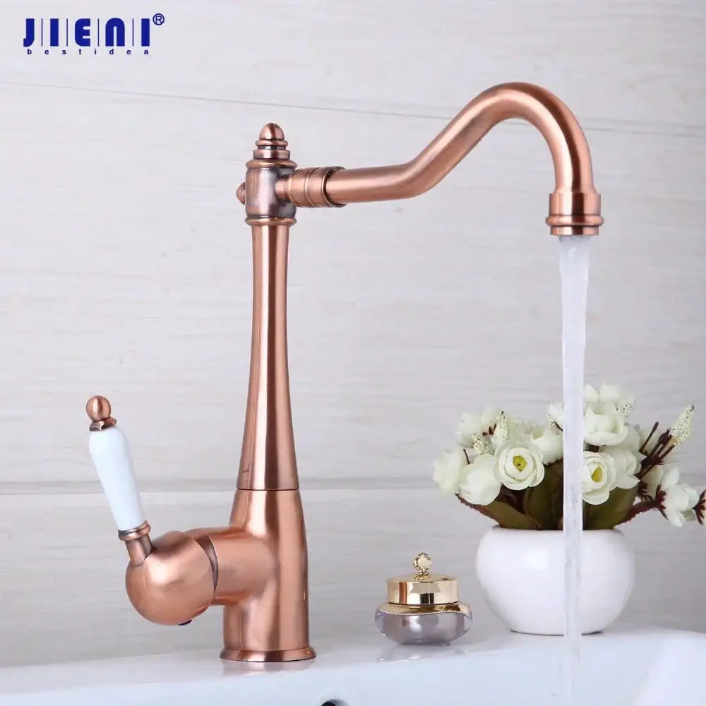 DecorBites™ Antique Copper Kitchen Basin Mixer Tap with Ceramic Handle