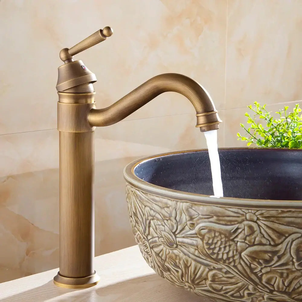 Antique brass finish single handle basin faucet for bathroom sink