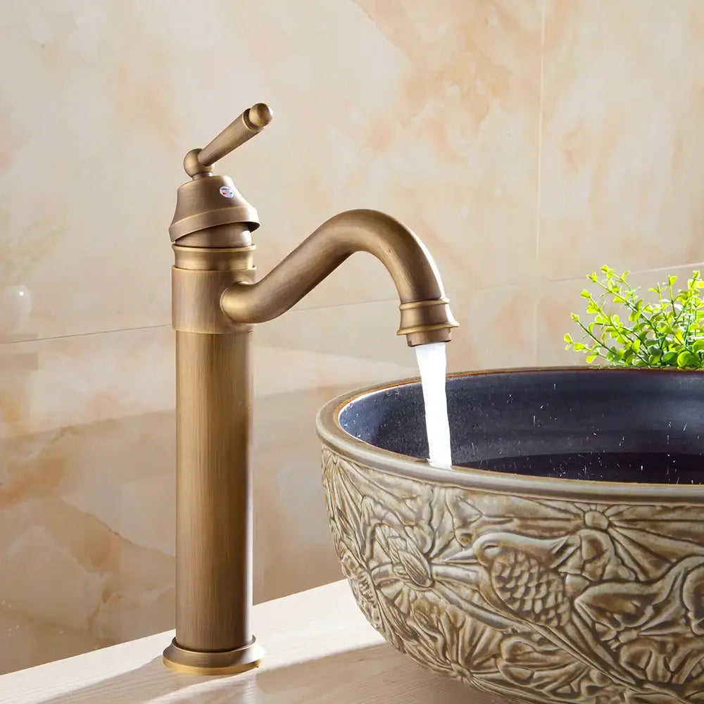 Antique brass finish single handle basin faucet for bathroom sink