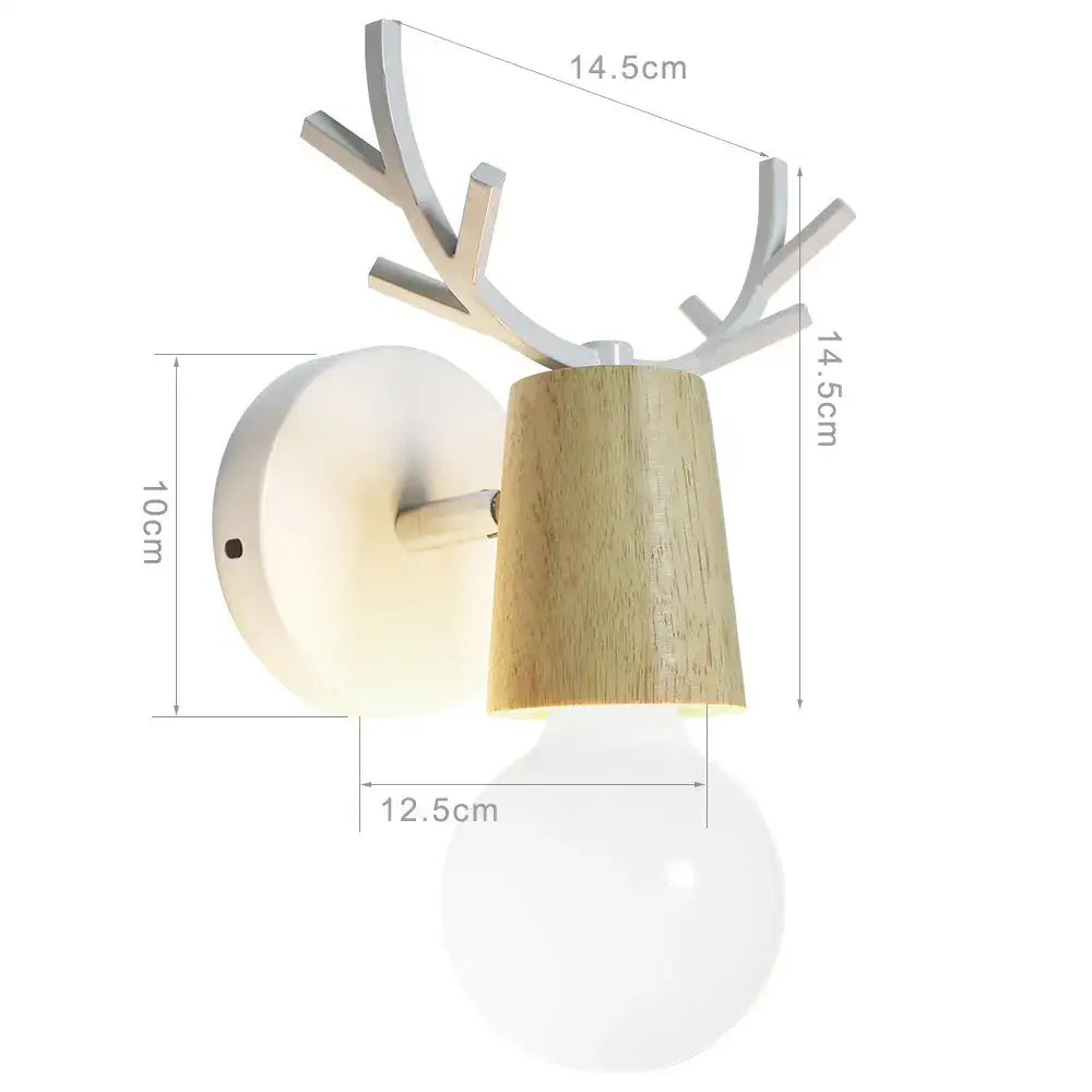 Vintage black & light wood antler wall sconce bedroom light