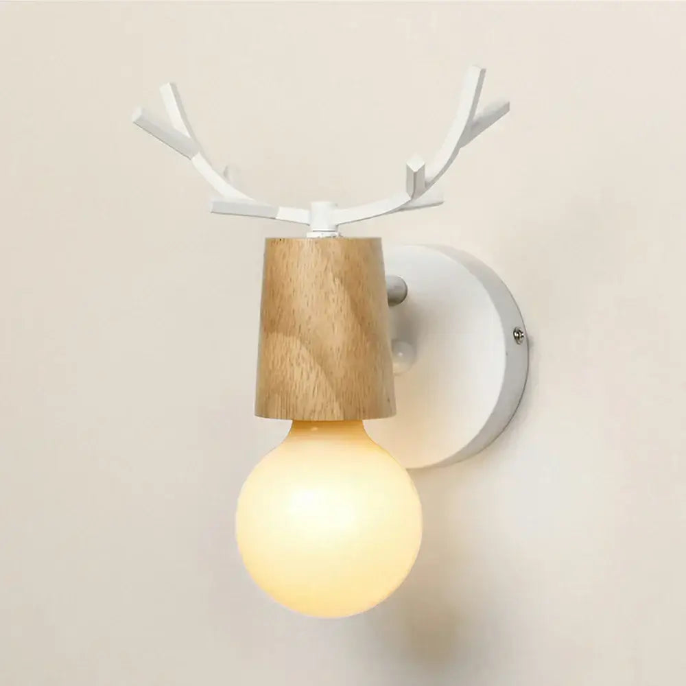 Vintage black & light wood antler wall sconce bedroom light
