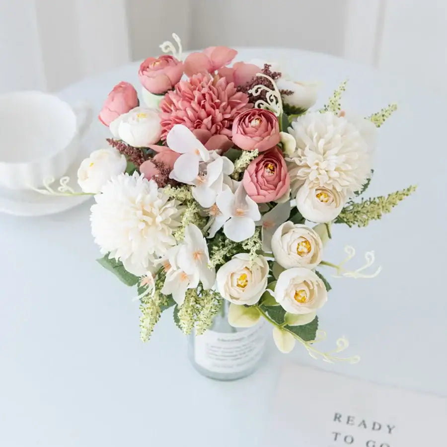 DecorBites™ Artificial Hydrangea Tea Rose Bouquet for Home Decor and DIY Wedding Bouquets