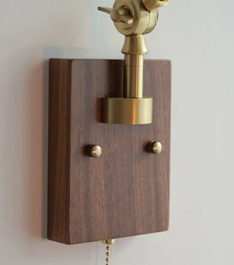 DecorBites™ Ash Wood LED Swing Arm Wall Light with Pull Chain Switch & Blue Glass